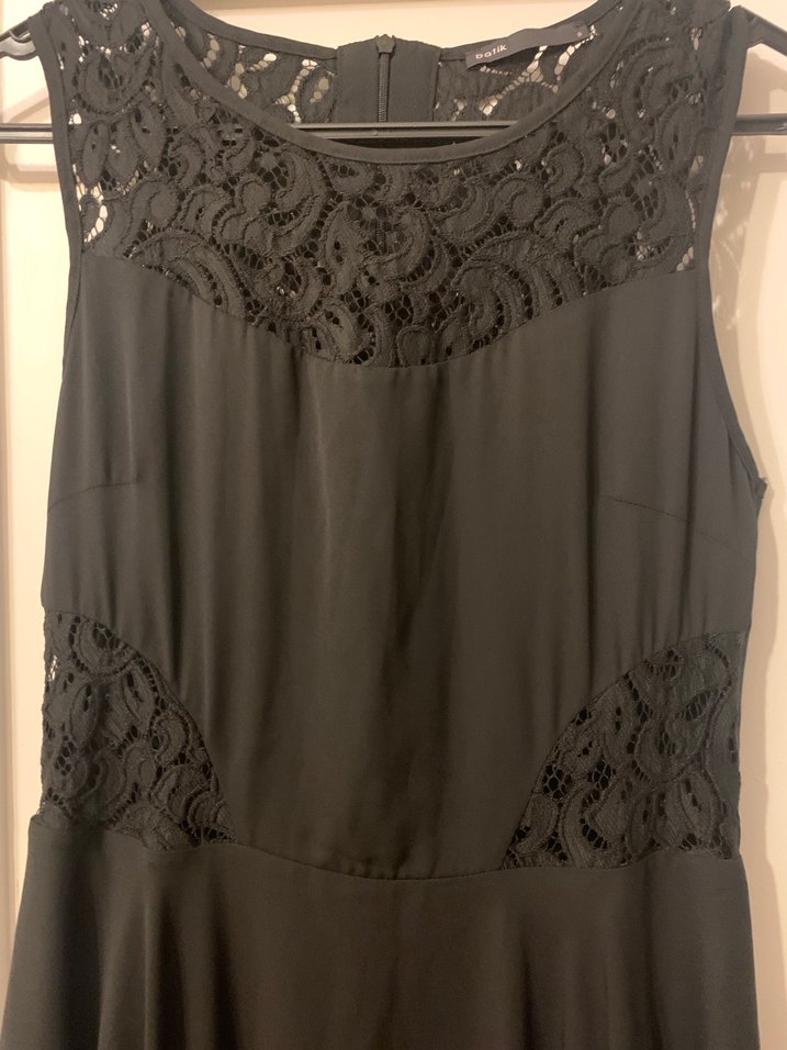 Dantel Detaylı Siyah Midi Elbise - Görsel 3