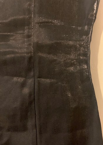 Siyah Kendinden hafif parlak Straplez Midi Gotik Elbise - Görsel 4