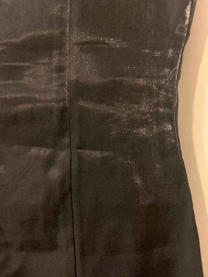 Siyah Kendinden hafif parlak Straplez Midi Gotik Elbise - Görsel 4