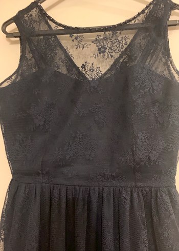 Lacivert Dantel Midi Kadın Abiye Elbise - Görsel 3