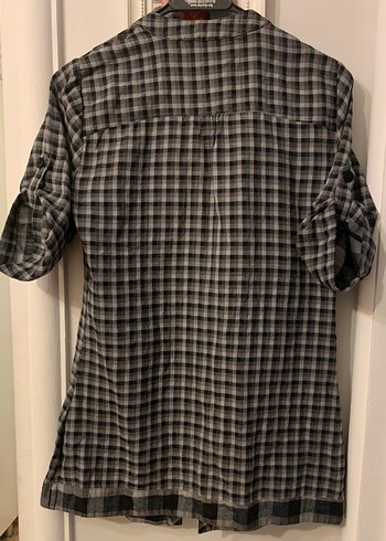 Gri Ekose Uzun Kollu Kadın Gömlek - Görsel 2