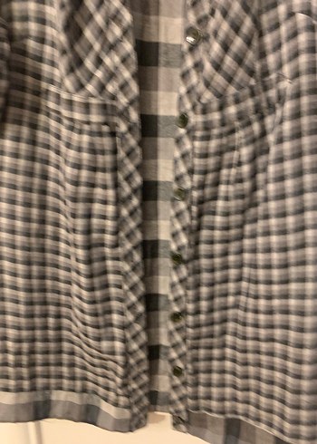 Gri Ekose Uzun Kollu Kadın Gömlek - Görsel 3