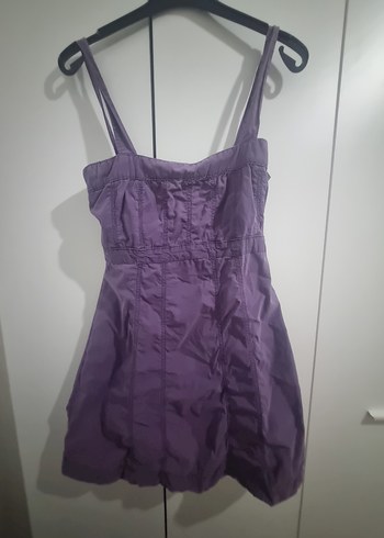 Mor Mini Elbise, İnce Askılı, Drapeli