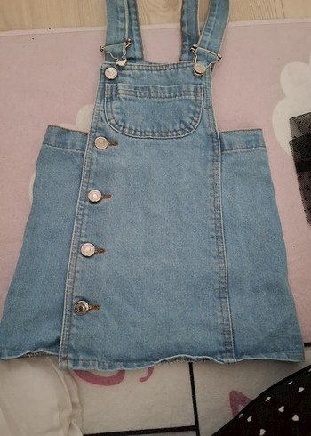 Düğmeli Mavi Denim Kısa Tulum
