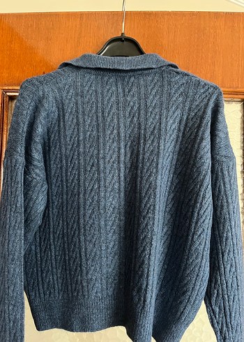 Düğmeli Lacivert Yün Kadın Kazak - Görsel 3