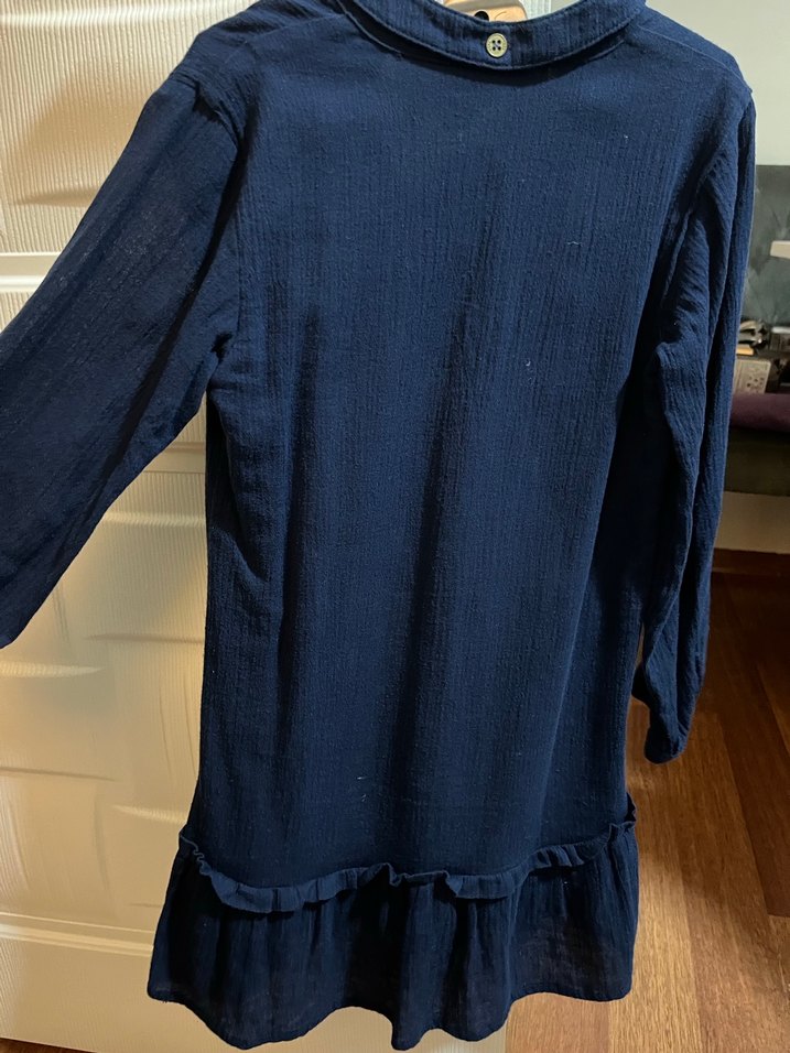 Lacivert Keten V Yaka Elbise - Görsel 3