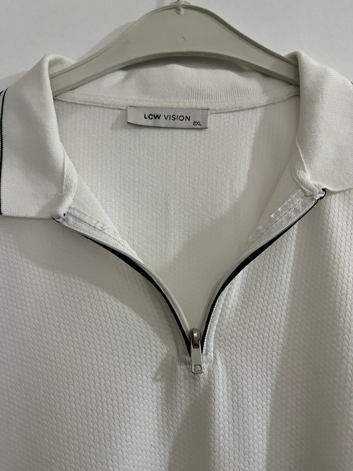 Fermuarlı Beyaz Polo Tişört - Görsel 2