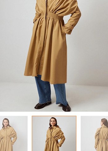 Bej Uzun Keten Kadın Trençkot - Görsel 3