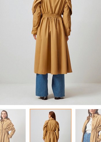 Bej Uzun Keten Kadın Trençkot - Görsel 4