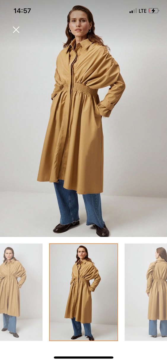 Bej Uzun Keten Kadın Trençkot - Görsel 3