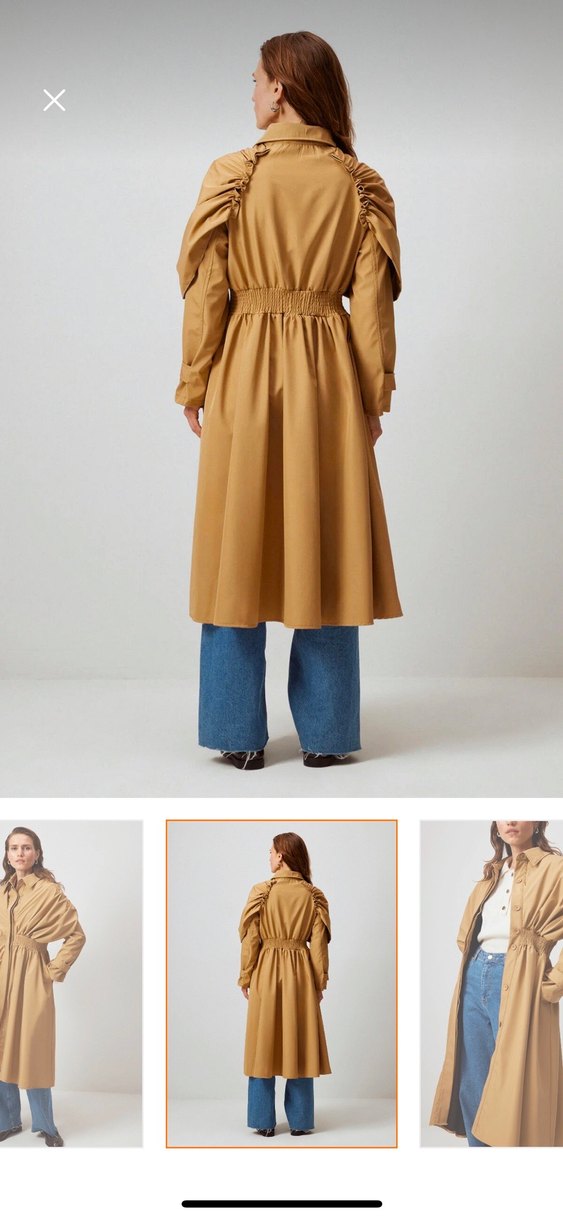 Bej Uzun Keten Kadın Trençkot - Görsel 4