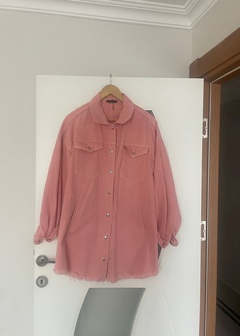 Düğmeli Pembe Kadın Keten Gömlek - Görsel 2