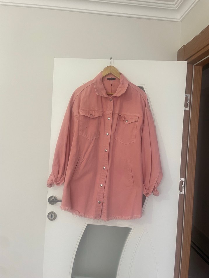 Düğmeli Pembe Kadın Keten Gömlek - Görsel 4