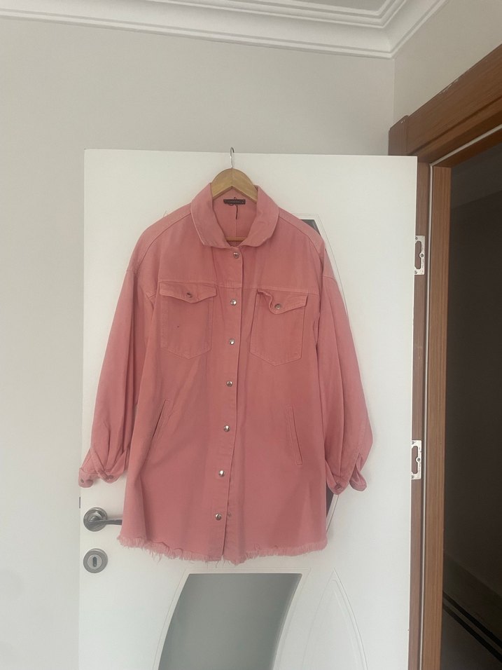 Düğmeli Pembe Kadın Keten Gömlek - Görsel 2