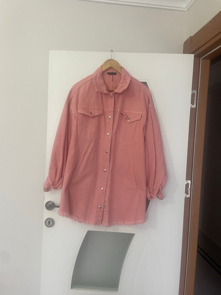 Düğmeli Pembe Kadın Keten Gömlek - Görsel 3