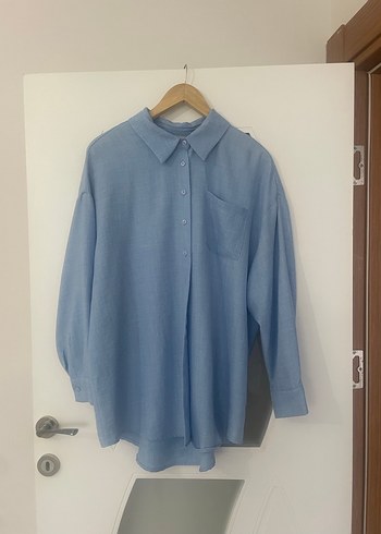 Mavi Keten Uzun Kollu Gömlek - Görsel 2