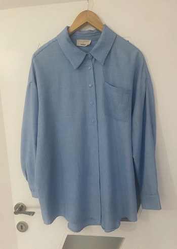 Mavi Keten Uzun Kollu Gömlek - Görsel 3