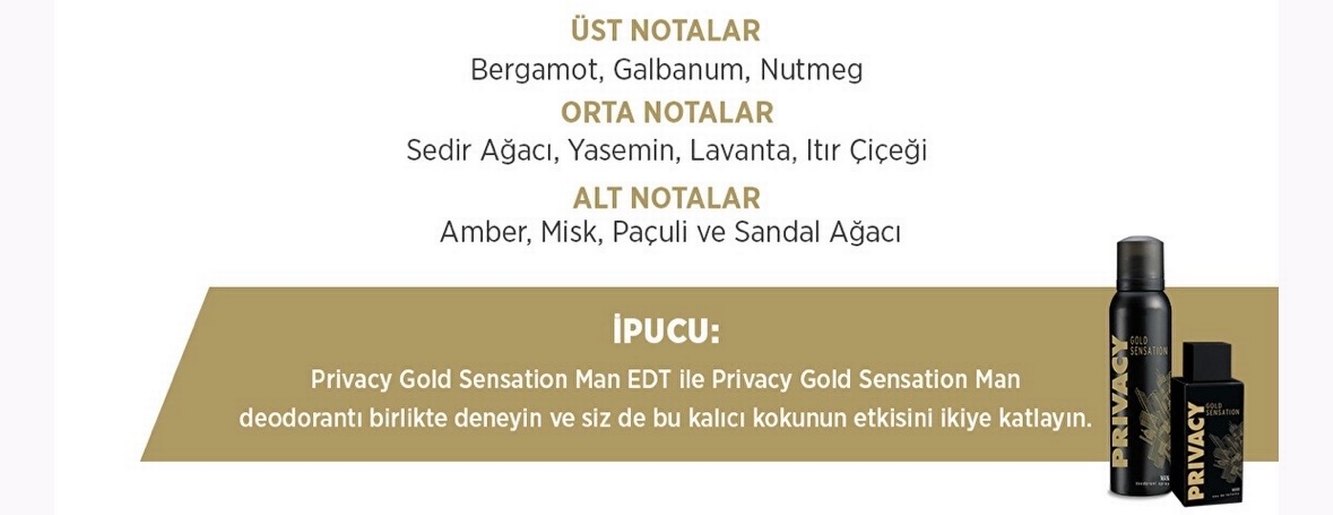 Erkek Parfümü Privacy Gold Sensation - Görsel 2