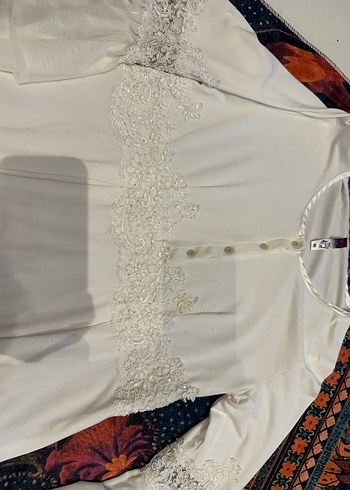 Uzun Beyaz Nakışlı 2li iç elbiseli lohusa Sabahlık - Görsel 7
