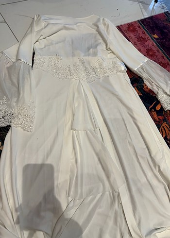 Uzun Beyaz Nakışlı 2li iç elbiseli lohusa Sabahlık - Görsel 5