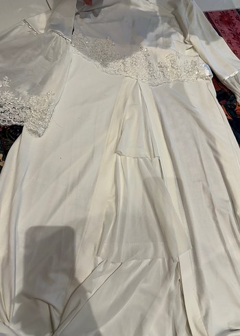 Uzun Beyaz Nakışlı 2li iç elbiseli lohusa Sabahlık - Görsel 4