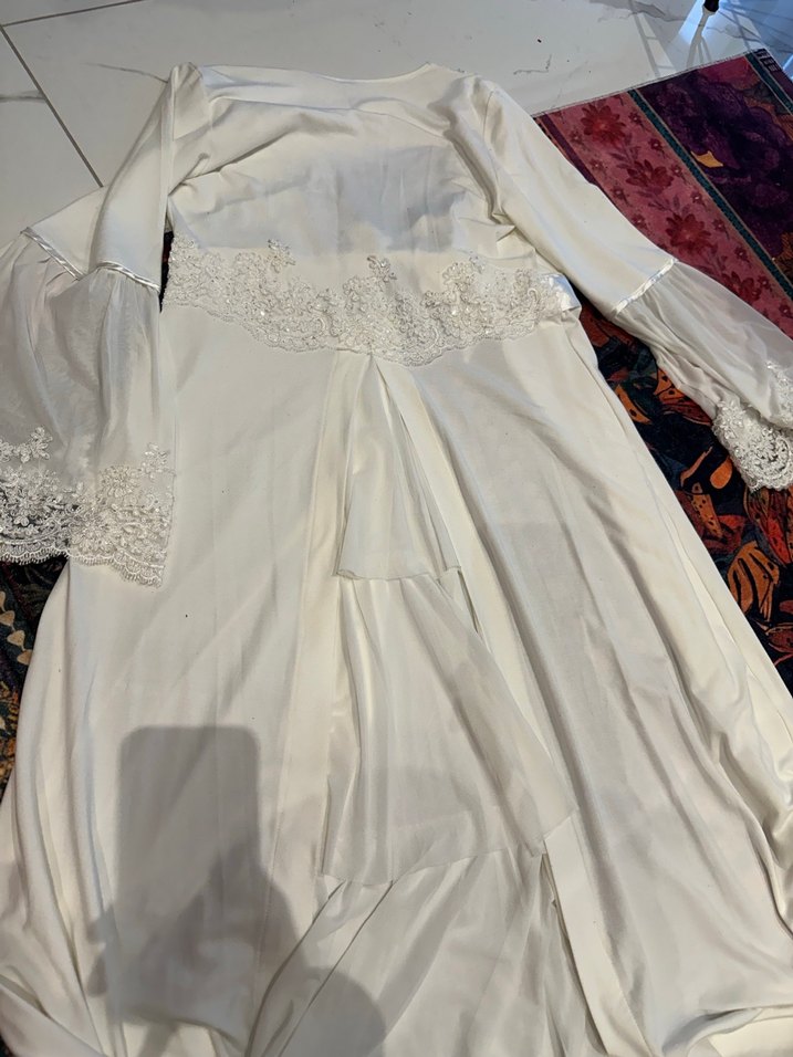 Uzun Beyaz Nakışlı 2li iç elbiseli lohusa Sabahlık - Görsel 5