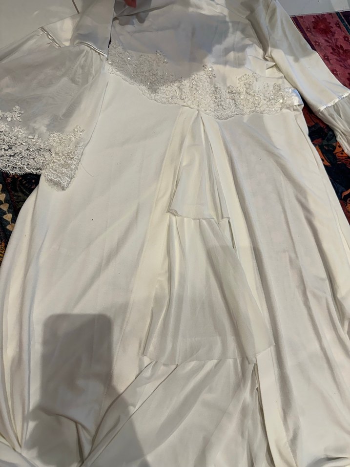 Uzun Beyaz Nakışlı 2li iç elbiseli lohusa Sabahlık - Görsel 4