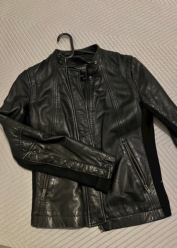 xs Beden Siyah Deri Biker Ceket - Mango