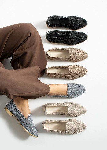 Zara Bej Nakışlı Örgü Kadın Dolgu Topuk Babet