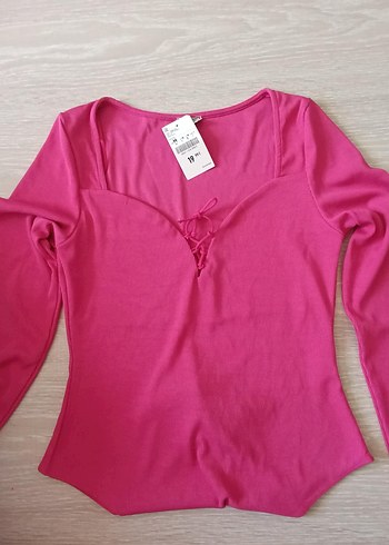 m Beden pembe Renk Düğmeli V Yaka Pembe Hamile Bluzu