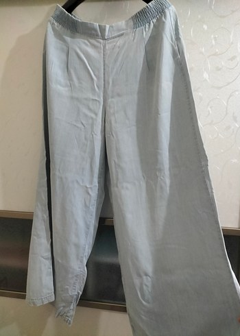 Kadın Mavi Bol Kesim Pileli Denim Pantolon