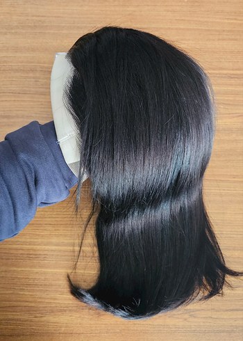 Gerçek Saç Siyah Düz Peruk - Görsel 4