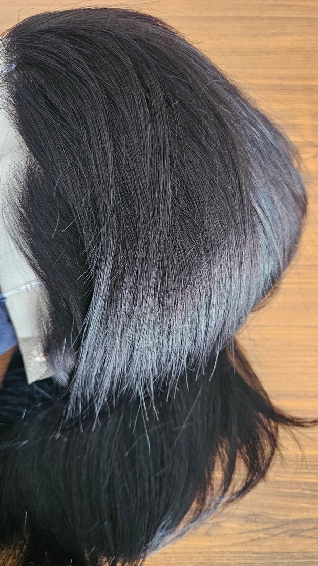 Gerçek Saç Siyah Düz Peruk - Görsel 3