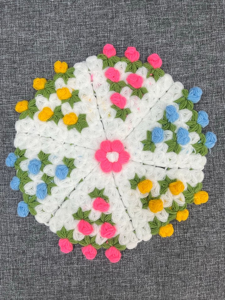 Renkli Çiçekli El Yapımı Dekoratif Örtü - Görsel 4