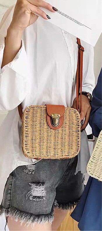  Beden camel Renk Hasır Çanta Rattan