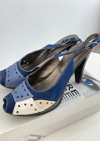 Mavi Kot Kadın Dolgu Topuklu Ayakkabı - Görsel 3