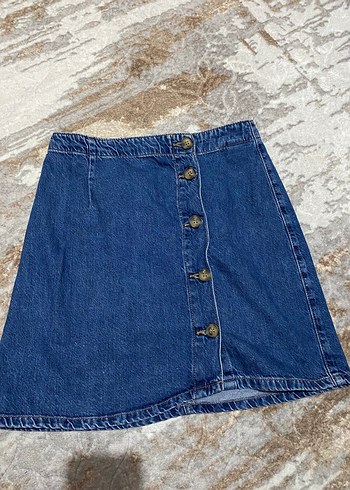 Düğmeli Lacivert Denim etek