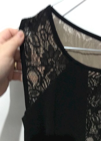 Dantel Detaylı Siyah Midi Elbise - Görsel 2