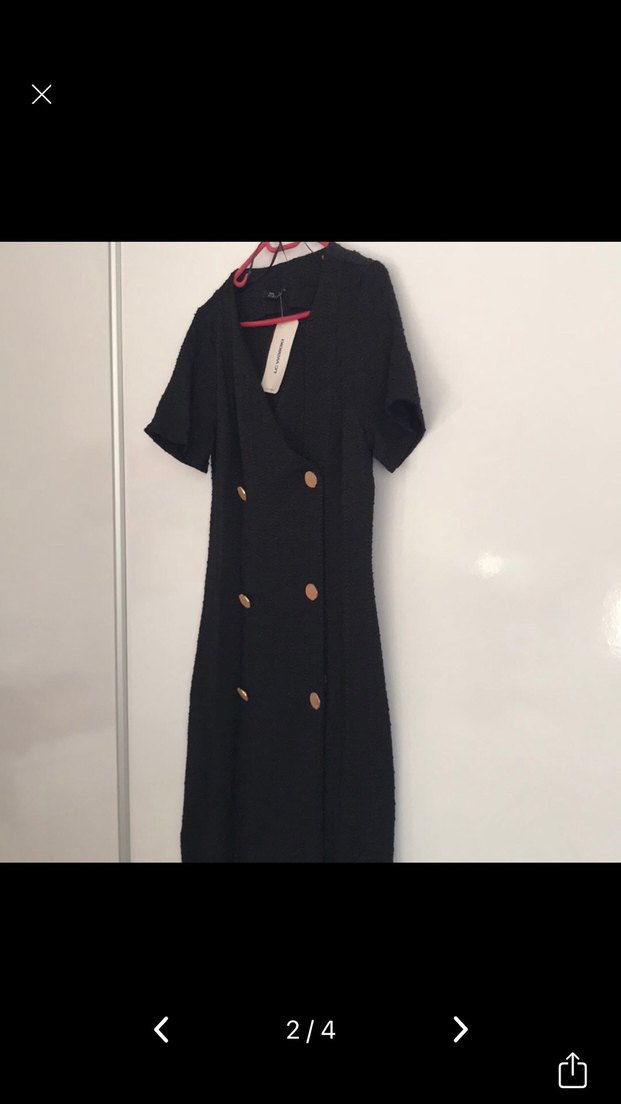 Düğmeli Siyah Kısa Kollu Ofis Elbisesi - Görsel 2