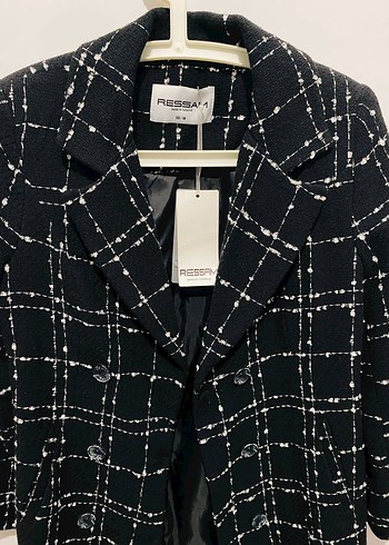 Düğmeli Siyah Kareli Kadın Blazer - Görsel 2