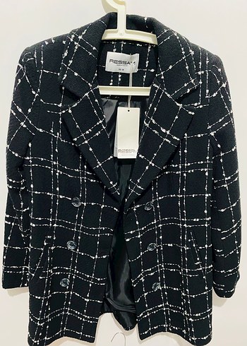 Düğmeli Siyah Kareli Kadın Blazer - Görsel 3