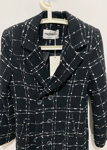 Düğmeli Siyah Kareli Kadın Blazer - Görsel 4
