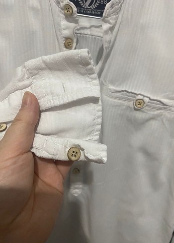 Erkek çocuk Beyaz Keten Uzun Kollu Gömlek - Görsel 4