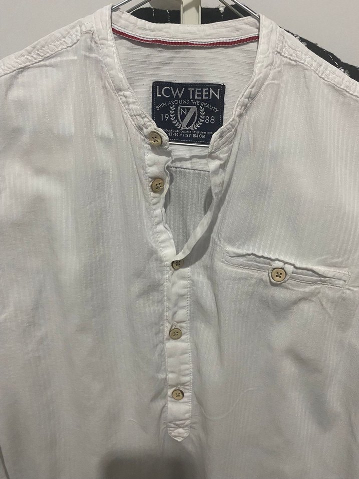 Erkek çocuk Beyaz Keten Uzun Kollu Gömlek - Görsel 2