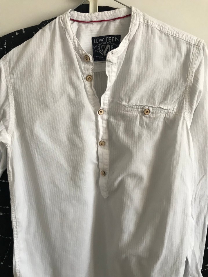 Erkek çocuk Beyaz Keten Uzun Kollu Gömlek - Görsel 5