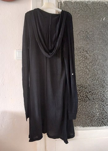 Diğer Uzun siyah ince şapkalı triko hırka