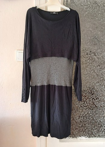 siyah Uzun Kollu Salaş Triko,penye Elbise