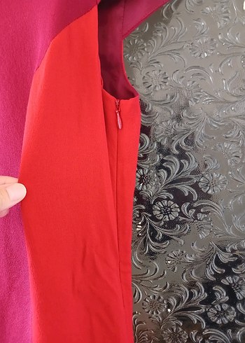 Kırmızı bordo yuvarlak Yakalı Midi Elbise - Görsel 3