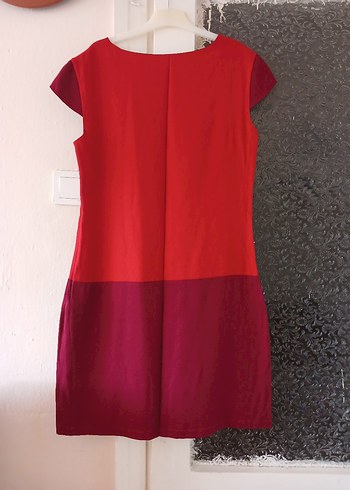 Kırmızı bordo yuvarlak Yakalı Midi Elbise - Görsel 2