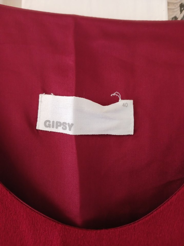 Kırmızı bordo yuvarlak Yakalı Midi Elbise - Görsel 4